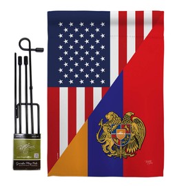 Breeze Decor Armenia US Friendship Garden Flag Set with Stand Regional American Alliance World Country Particular Area House Decoration Banner Small Yard Gift Double-Sided, Made in USA