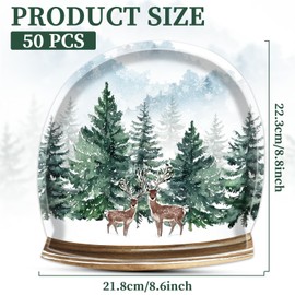 Naozinebi 50Pcs Winter Party Plates Winter Forest Tableware Set Party Decorations Christmas Tree Elk Disposable Paper Dessert Plates Crystal Ball Shaped Dinnerware for Xmas Holiday Party Supplies