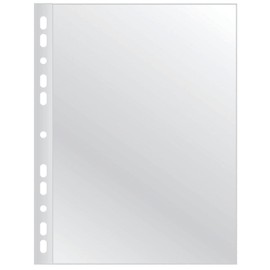 Q-Connect KF11190 Document Wallets Grained A4 Pack of 50 / Widened Pages / Top Open Transparent Pockets Perforated Plastic Cover / Transparent 100 Micron