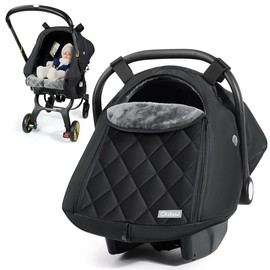 Orzbow Winter Baby Car Seat Cover with Front Zipper Door, Cold Weather Carseat Cover Canopy, Side Breathable, Rain, Snow and Wind Proof Car Seat Carrier Canopy Cover, Machine Washable - Color: Black