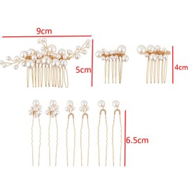 9 PCS Gold Wedding Bridal Pearl Hair Pins Hair Combs Clips Hair Accessories Flower Headpieces Jewelry for Brides Bridesmaids Women Girls