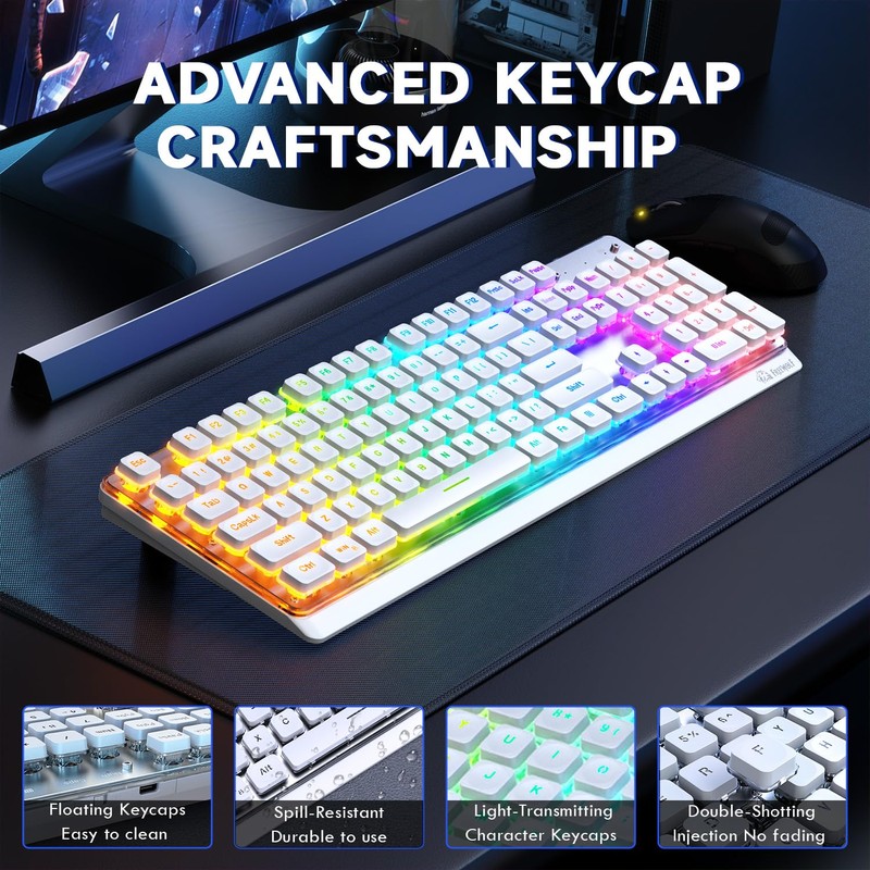 Free wolf M104 Wireless Gaming Keyboard with Numeric Keypad Tri-Mode(2.4Ghz/Wired/Bluetooth)