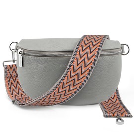 Artvall - Shoulder Bag Genuine Leather Bag Handbag Leather Bum Bag Small with Shoulder Strap Design Bag Strap Removable Adjustable Strap Crossbody Bag Genuine Leather Bag Women with Zip, Grey (zigzag