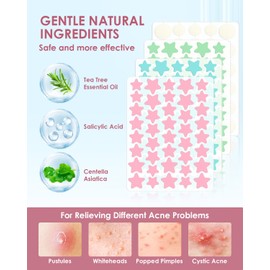 Geyrut Pimple Patches for Face (4 Size 300 Counts), Hydrocolloid Acne Patches for Covering Zits and Blemishes Cute Acne Spot Dots Patch with Salicylic Acid, Tea Tree Oil, Centella Asiatica
