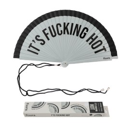 Fisura – Origineller Fächer mit Text „It’s f*cking hot“. Moderner, farbenfroher Handventilator aus wendbarem Holz. Graue und schwarze Töne. Haken inbegriffen. Größe: 42,5 x 23 cm