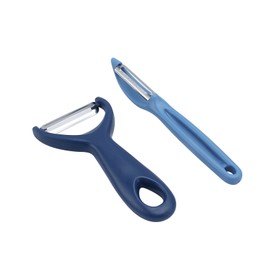 Social Chef 2-Piece Vegetable Peeler Set- Set of 2 Stainless Steel Blade Vegetable Peelers Set - Y Peeler and Swivel Peeler for Peeling Potatoes, Vegetables and Fruits (Navy)