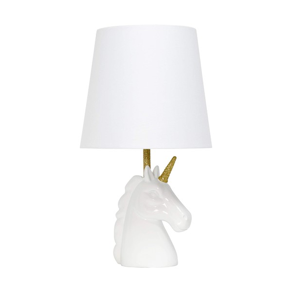 Simple Designs LT1078-WHT Sparkling Glitter Unicorn Table Lamp, Gold