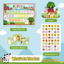 WERNNSAI Potty Training Chart - Farm Toilet Training Reward Chart with 270 Potty Training Stickers Crown Pink Sticker Chart for Boys Toddler Kids Potty Training for Ideal Gift Birthday