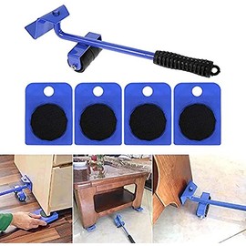 Furniture Transport Roller Set 5 Pieces - 4 Furniture Rollers & 1 Load Jack - Each 150 kg Load Capacity - Non-Slip Coating - For Effortlessly Moving Furniture/Moving Aid/Load Jack (Blue)