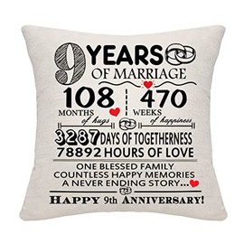 9 Years of Marriage Gift 9th Wedding Anniversary Cushion Cover Keepsake Decoration Gift for Couples Parents Women Men Mum Dad Husband Wife Grandma Grandad Aunt Uncle Friends (9 YEARS)