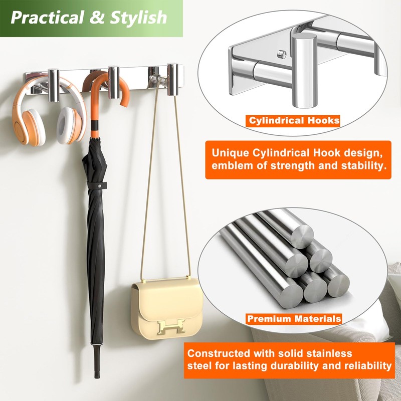 VINHOLD Wall Mounted Coat Rack-3 Hooks, Heavy Duty Stainless Steel