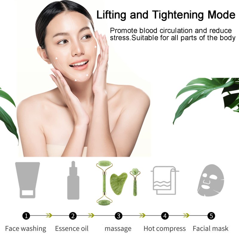 ILamourCar Gua Sha Stone & Face Roller Gift Set, Natural