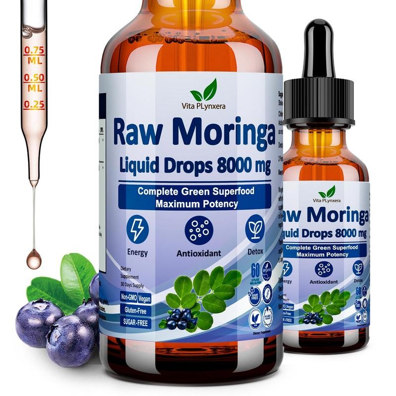 Raw Moringa Liquid Drops 8000 mg, Organic Moringa Oleifera Leaf