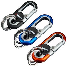 Braleto Pack of 3 Keyring Carabiner Key Ring with 6 Key Rings Car Key Ring for Men Stainless Steel Key Ring Anti-Lost Key Organiser, Black, blue, orange