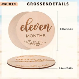 Pack of 14 Wooden Milestone Cards, Milestone Cards, Round Milestones and 1 Piece Hessian, Milestones on Wooden Boards for Baby Shower Photo Prop Decorating