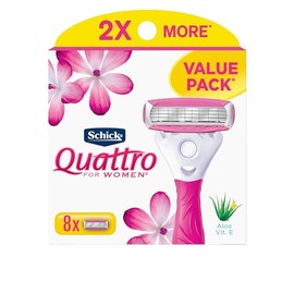 Schick Quattro Womens Razor for Shaving Refllls, Razors for Women Value Pack, Ladies Razors for Legs - 8 Count