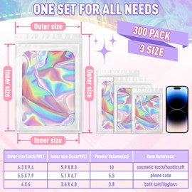 ANZNKU 300 Pcs Holographic Resealable Mylar Bags, 5.5x7.9 Inch Resealable Bags for Small Business, Smell Proof Hangover Kit Bag, Foil Zipper Pouches with Clear Window for Food Party favor(White)