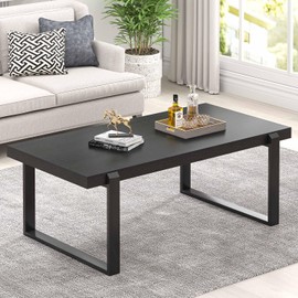 FOLUBAN Black Coffee Table, Modern Industrial Wood and Metal Center Table, Rectangle Cocktail Tea Table for Living Room, 47 Inch