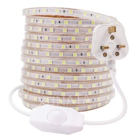 GQL 2m Dimmable LED Strip Mains Powered, WhiteSMD 5050 60leds/m IP65 Waterproof Commercial Rope Light with UK Plug, DIY Indoor Outside Decor Ribbon Lighting