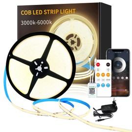 Yeewhale Cob LED Strip 15 m, App Control, with Remote Control, Flexible Dimmable Cob LED Strip, DC24 V 3000 K Warm White LED Strip, Applicable to Bedroom, Room, DIY Decoration