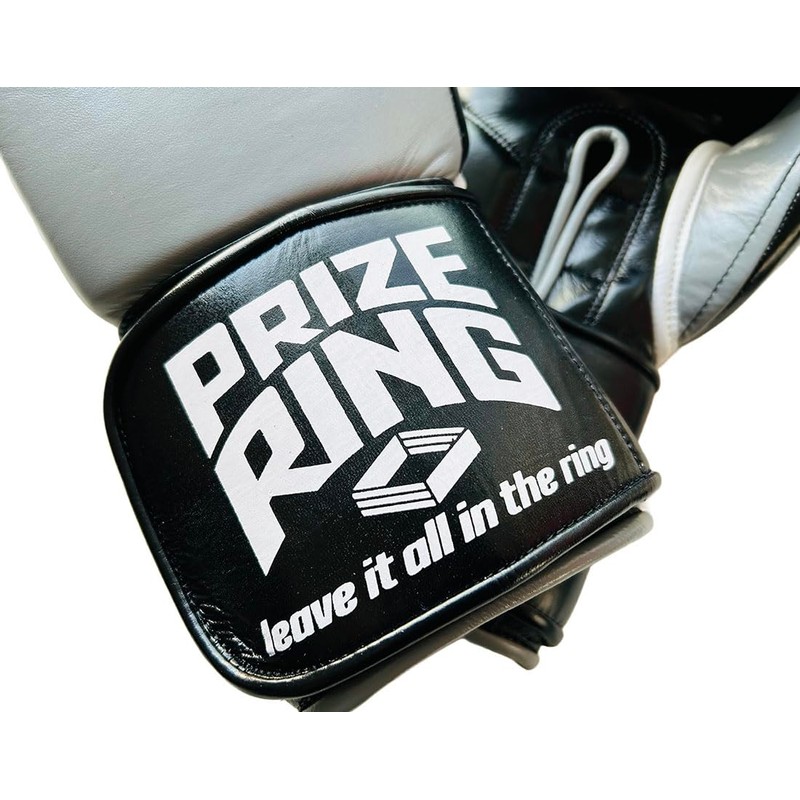 PRIZE RING "Professional 5.0" Genuine Leather Boxing Gloves Gray/Black (10oz)