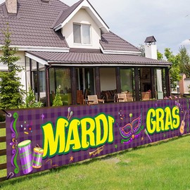 Large Mardi Gras Banner for Fence New Orleans Themed Party Decoration, Carnival Party Hanging Decoration for Indoor Outdoor Decoration