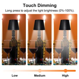 2 Pack Wireless Bottle Lamp-Wine Bottle Lights with Touch Dimming, 3 Color Temperatures Table Lamps, Rechargeable LED Lamp Shade for Home, Bar, Restaurants and Outdoor Use