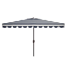 SAFAVIEH 6.5x10ft Outdoor Patio Umbrella, Rectangular, Venice Collection, Navy & White Stripe, Crank, Button Tilt, UV Resistant for Deck, Backyard, Poolside (PAT8311C)