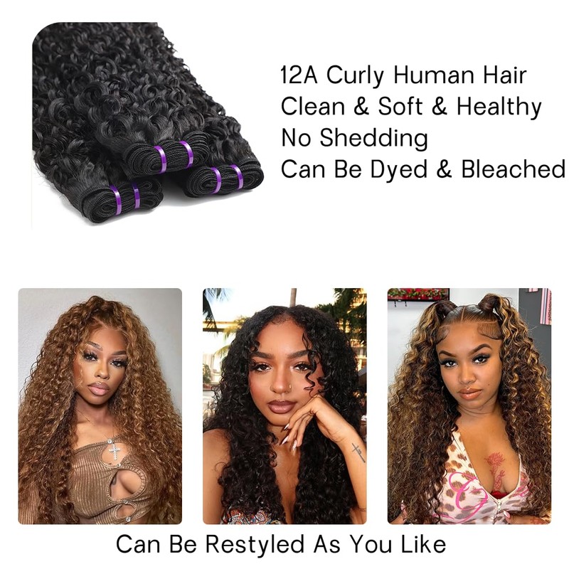 Curly Hair Extensions 3C4A Water Wave Bundles Burmese Hair Bundles
