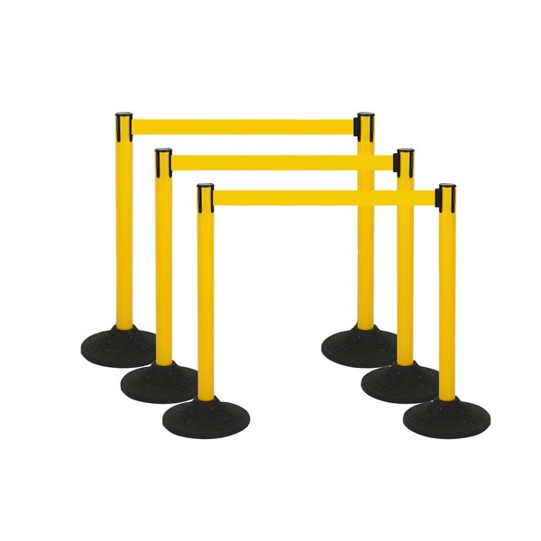 Vilmon 6-Pack Yellow Plastic Crowd Control Stanchion Set, Stable Heavy-Duty