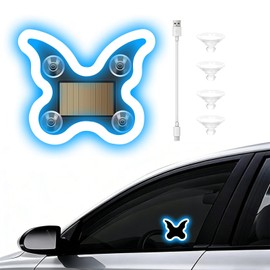 GCZCC Car Window Wireless LED Ambient Light Solar Powered Butterfly Shaped Neon Lamp for Night Driving Interior Decor Accessories Romantic Gift for Women Girl-Ice Blue