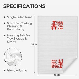 FISWAFY Funny Red Lobster Kitchen Towels, Coastal Southern Crawfish Dish Tea Towels, Louisiana Cajun Crawfish Decorative Hand Towel for Kitchen Bathroom Decor, Seafood Boil Party Supplies, 16x24 Inch