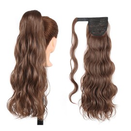 XFSRG 60cm Wellenförmige Pferdes chwanz Haarverlängerung Natürlich aussehendes Synthetik Haarteil für Damen & Mädchen Weich, voll & gesund（Braun）