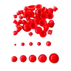 HLIWS 125 Pieces 10 Sizes Lamellar Plugs Round, Pipe Cover Made of High-Quality Polyethylene, Plastic Round Pipe Plugs, Furniture Gliders, Chair Leg Protectors (Red)