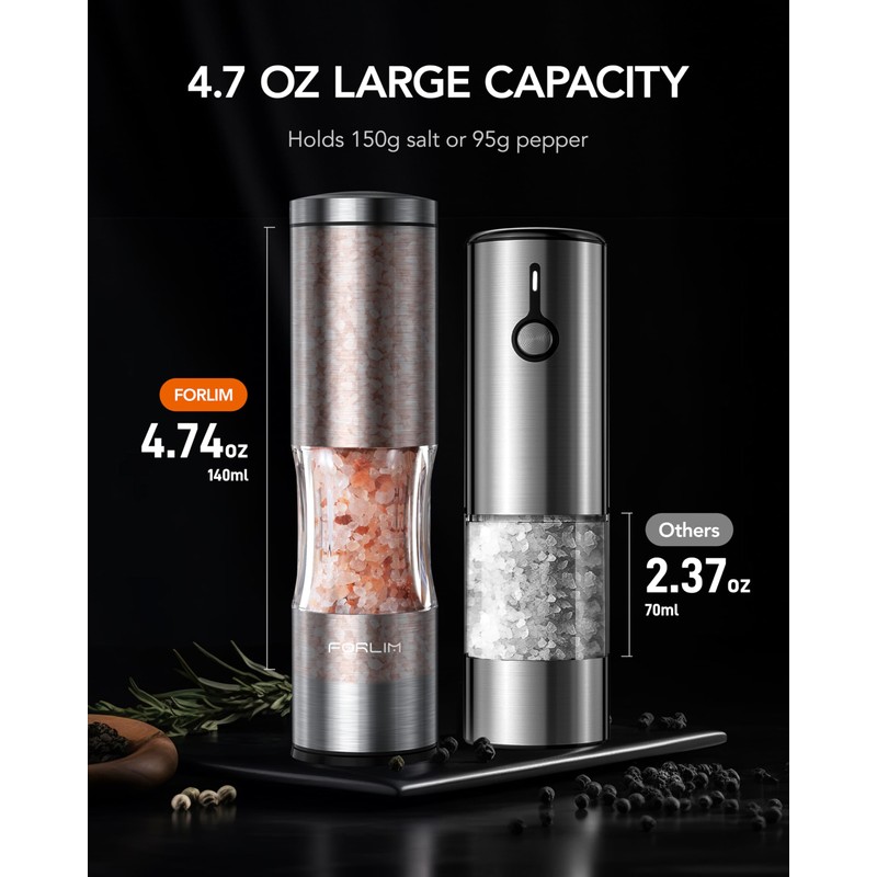 FORLIM Salt and Pepper Grinder Set with Dust Cover, Manual