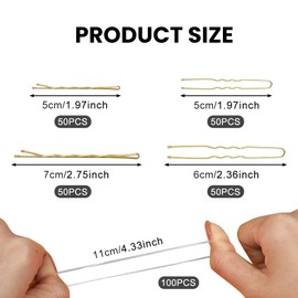 300pcs Bobby Pins Kit, Hair Clips, U-shaped Hair Clips and Ha-ir Bands - Bobby Pins for Women Ha-ir Pin for Buns, H-air Grips Gold H-air Styling Accessories with Storage Box(Gold)