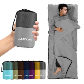 JAICOM Hut Sleeping Bag, Ultralight Silk Sleeping Bag for Travel, 2-in-1 Hut Sleeping Bag, Comfortable and Soft Sleeping Bag, Small Pack Size, Made of Microfibre, Ideal for Backpacking, Hotels (Silver