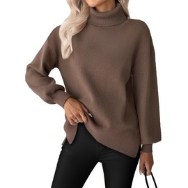 Zeagoo Women's Turtleneck Sweater 2025 Fall Winter Chunky Knit Oversized Sweaters Casual Side Slit Pullover Jumper Top