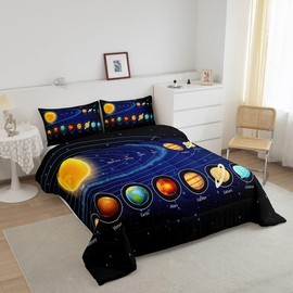 Feelyou Solar System Comforter Set for Kids Toddler Outer Space Galaxy Bedding Set Universe Planets Comforter Astronomy Quilt Set Boys Girls 1 Comforter with 2 Pillowcases Full Size
