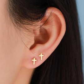 Sterling Silver Cross Earrings for Women Gold/Silver Cross Stud Earrings Small Dainty Earring Stacks Easter Basket Essentials Stuffers