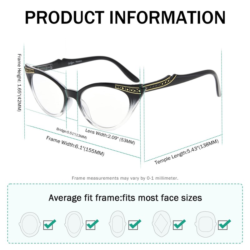 Eyekepper Cateyes Damen Lesebrille (Schwarz-Transparent, 1.75)