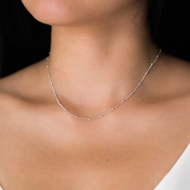 Mauzew White Gold Necklaces for Women Simple Silver Satellite Bead Choker Necklaces Dainty Layered Tiny Ball Chain Necklaces Minimalist Layering Everyday Jewelry