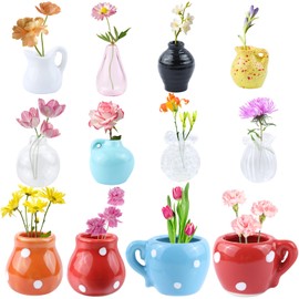 12PCS Mini Vase Magnets for Fridge, Cute Tiny Ceramic DIY Vase Magnets for Refrigerator, Office, Locker Decor(No Flowers)