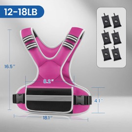 Adjustable Weighted Vest Woman 4-10lb/12-18lb/20-32lb Weighted Vest Men with 6 Ironsand Weights, Shoulder Pads and Large Pocket for Walking Running Crossfit Strength Training, 12-18lb, pink