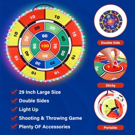 NAFONRU Light Up Dartboard for Kids, 29 Inch Double-Sided Dartboard with 2 Toy Guns 2 In 1 Shooting & Throwing Game Set, Indoor Outdoor Garden Carnival Party Games Toy for Kids Adults