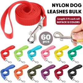 Tegeme 60 Pcs Dog Leash Bulk for Animal Shelter 5 ft Multicolored Puppy Training Leash Slip Pet Traction Nylon Rope for Small Medium Dogs Agility, Yard, Camping, Backyard Play
