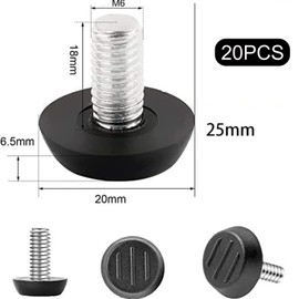 WUBAYI 20 Pcs M6x20mm Garden Furniture Rubber Feet with Adjustable Leveling Feet Non Slip Screw Protectors for Furniture Legs