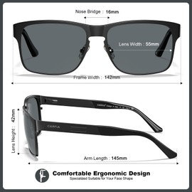 CARFIA Wide Spring Flexible Mens Sunglasses Polarized UV400 Classic Driving Metal Glasses CA5229
