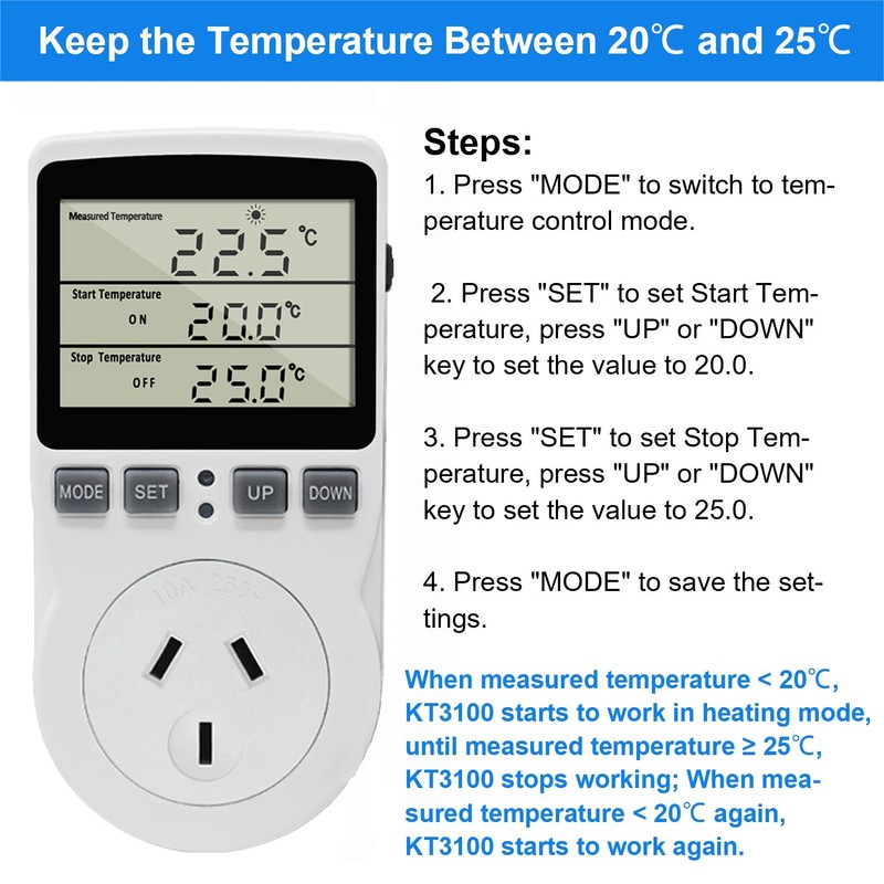 KETOTEK Digital Temperature Controller Thermostat Outlet Plug 240V with Sensor