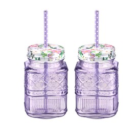 Godinger Mason Jars, Storage Jars, Glass Canister for Storage, Claro Purple 16oz, Set of 2